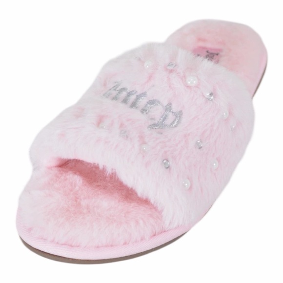 Juicy Couture Shoes - Juicy Couture GYANNA 2 Rhinestone Logo Faux Fur Pink Slide Slippers